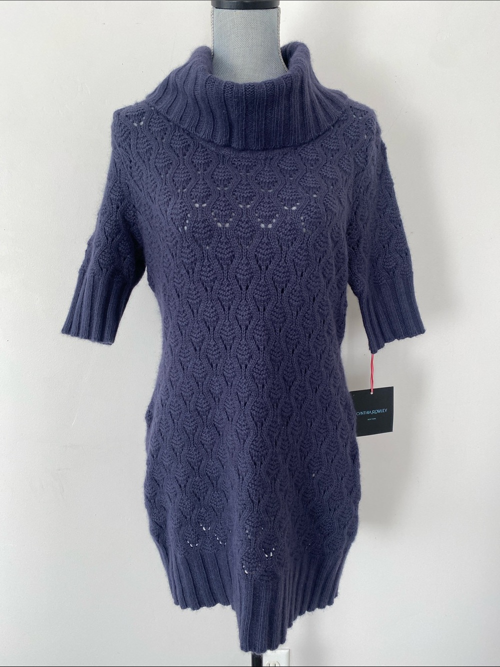 NEW Cynthia Rowley Angora Rabbit Hair Blend Turtleneck Cable-Knit Dress Sz XL